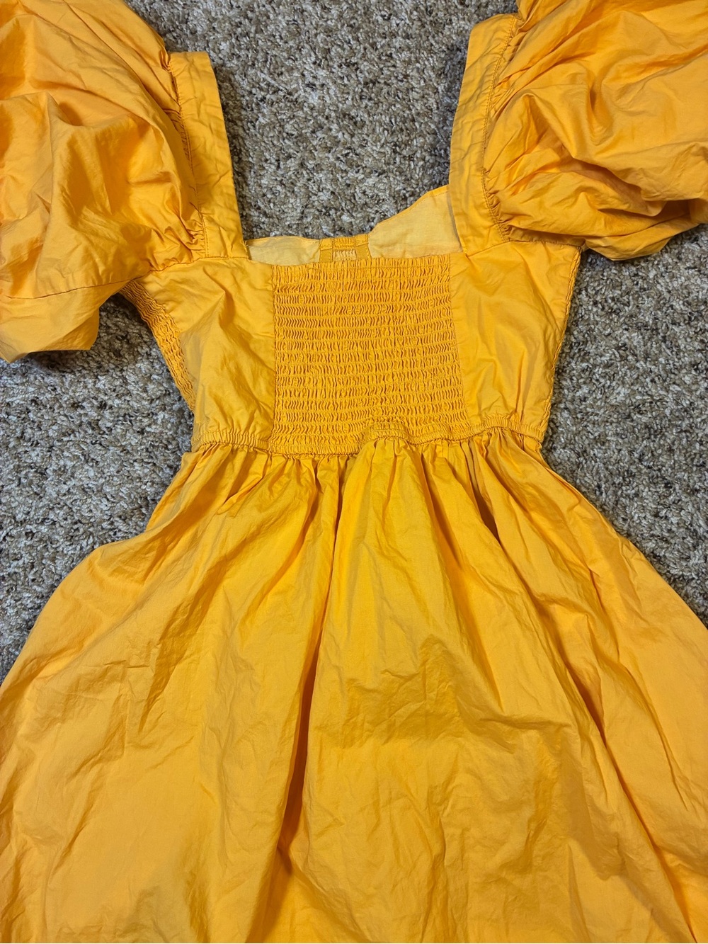 Showpo Raiza Smocked Shirred Waist Puff Sleeve Maxi Dress Marigold - Picture 12 of 14